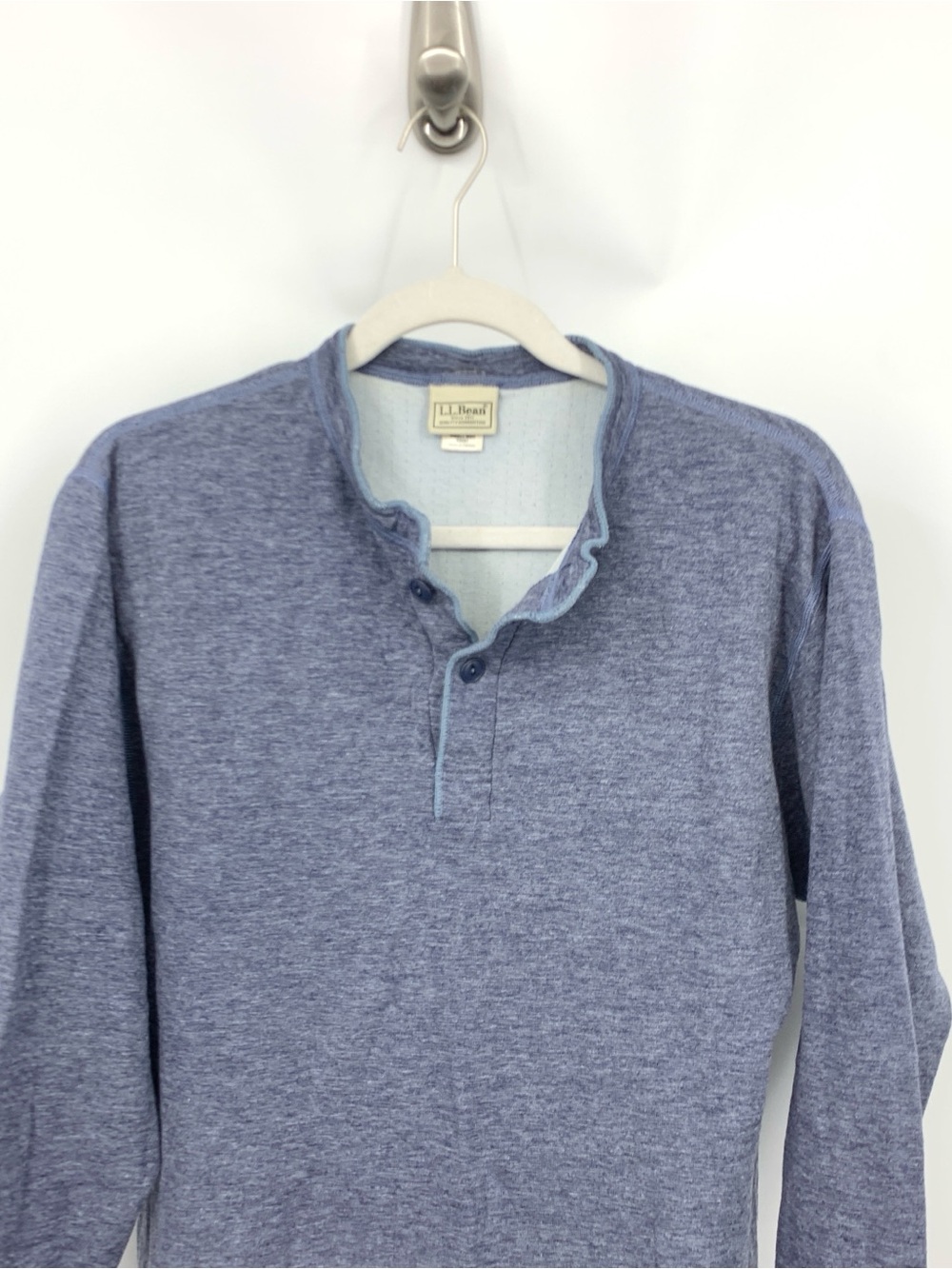LL Bean Men Size Small Shirt Henley Base Layer Thermal Long Sleeve Blue Top - Picture 2 of 7